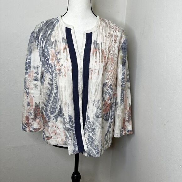 Chico's Watercolor Print Open Jacket‎ Women’s Medium Textured 3/4 Sleeve Size 3 - Picture 14 of 14